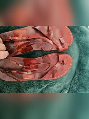 Handmade Jerusalem Leather Sandals 45 Men 12 Biblical Jesus Toe Loop Wore 1x Euc